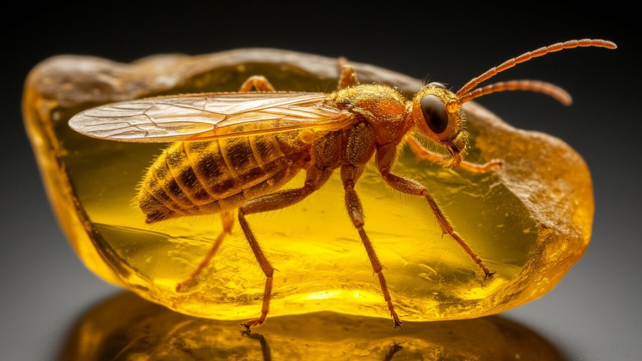 В янтаре мезозойского возраста, датируемом приб...