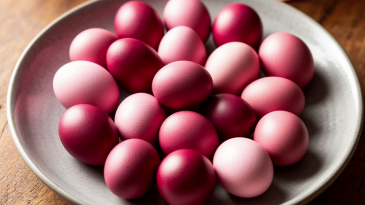 От нежно-розового до гранатового: 4 оттенка пасхальных яиц из одной свёклы Секреты, как получить разную насыщенность цвета...