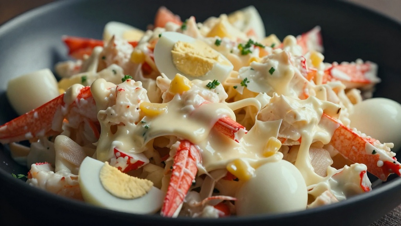 Быстрая пикантная закуска: салат из крабовых па...