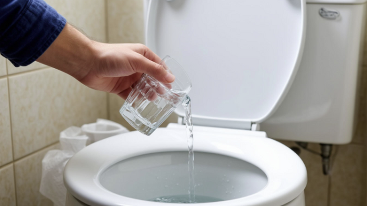 Чистка унитаза уксусом: залейте 2 стакана на но...