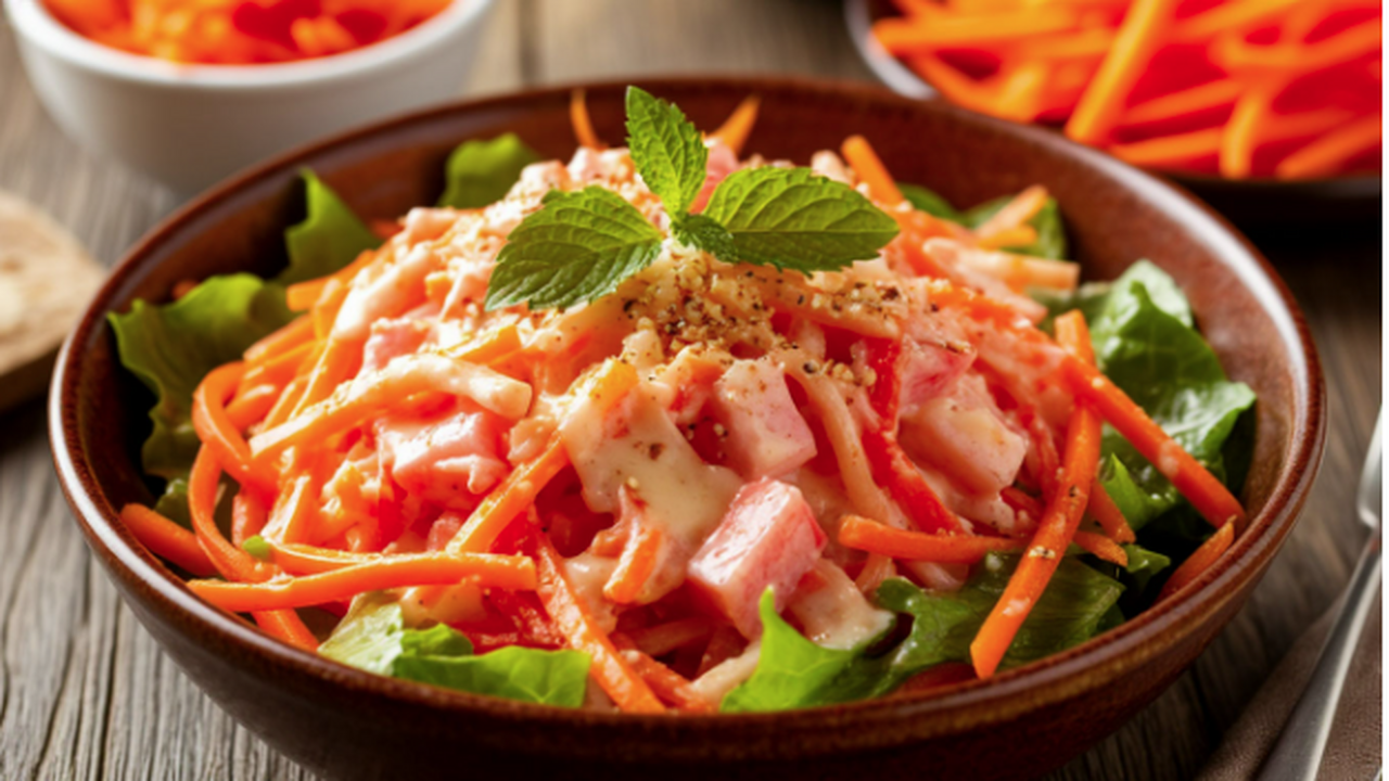 Быстрый пикантный салат с крабовыми палочками, ...