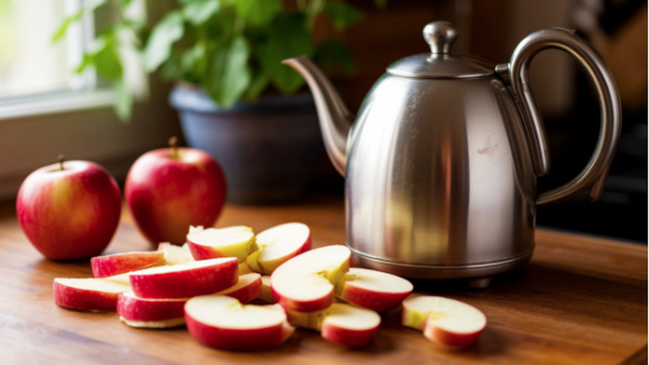 В чайник кладу кожуру яблока и кипячу: накипь исчезает без следа, а пахнет яблочным пирогом — не нарадуюсь своей хитрости Экологичное решение проблемы накипи: как яблочн...
