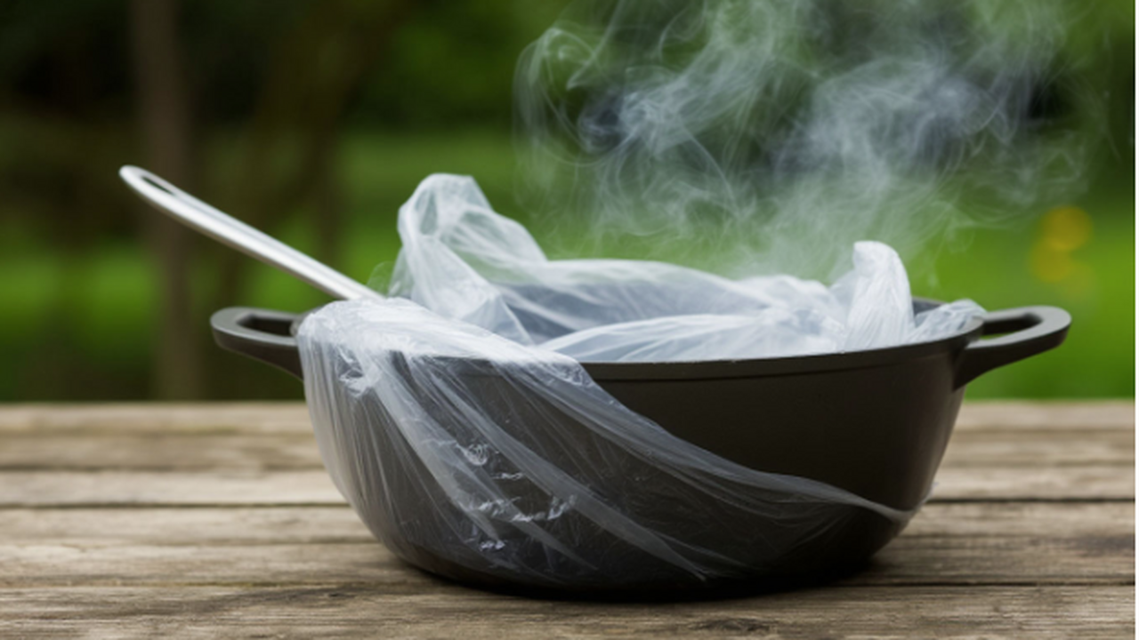 Кладу сковороду в самый обычный полиэтиленовый пакет: нагар отлетает хлопьями сразу же — могу любоваться своим отражением Секрет чистой посуды: как удалить застарелый на...