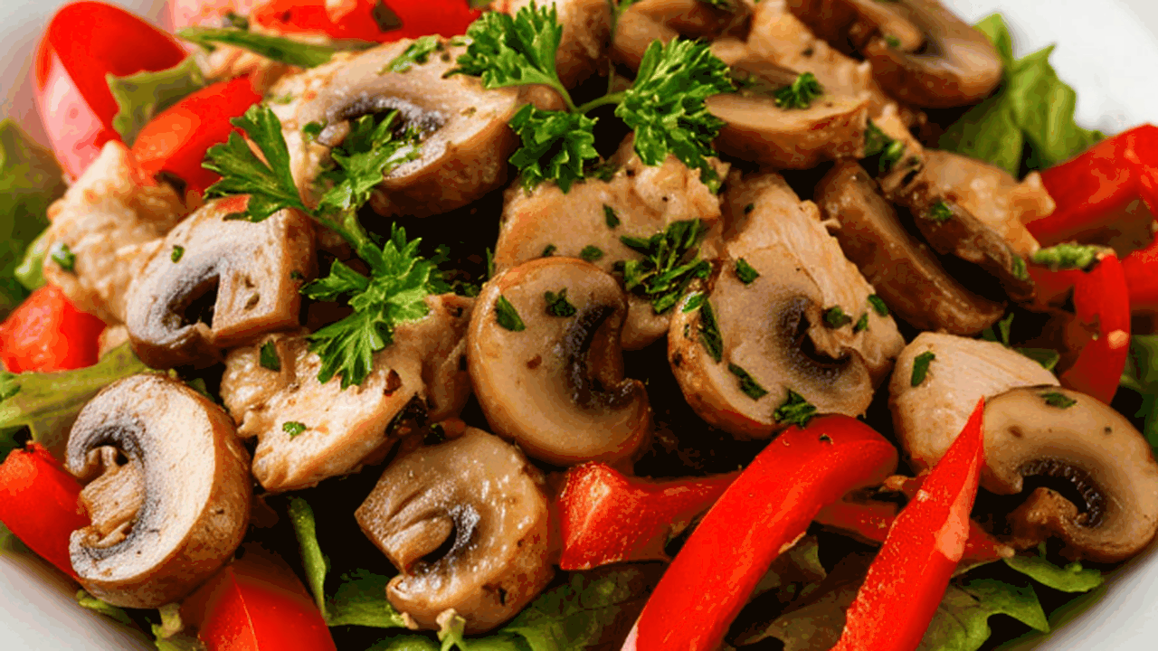  Тёплый салат «Сюрприз» с курицей, запечёнными ...